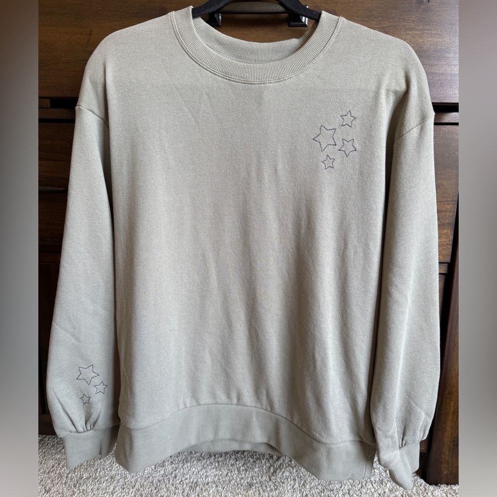 C&C California Sage Green Sweater with Blue Star Embroidery NWT